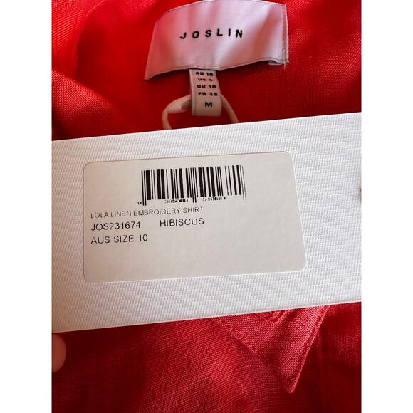 Joslin Hibiscus Orange Linen Ballon Sleeve Floral Button Down Top NWT Size 6 - Picture 8 of 8